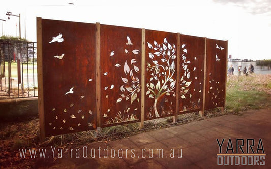 Tree & Birds 4 panels - CORTEN Steel / Powder Coated Decorative Wall Panel