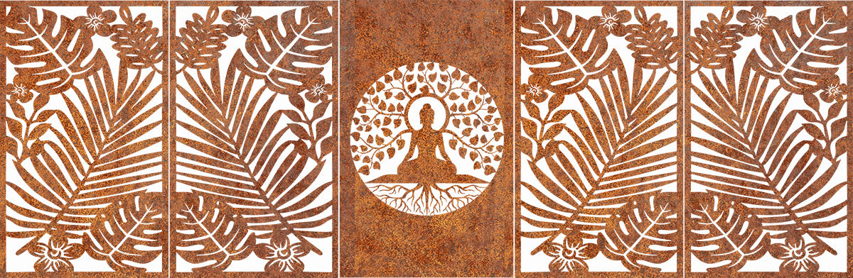 5 Panels - Buddha CORTEN Steel / Powder Coated Decorative Wall Panel