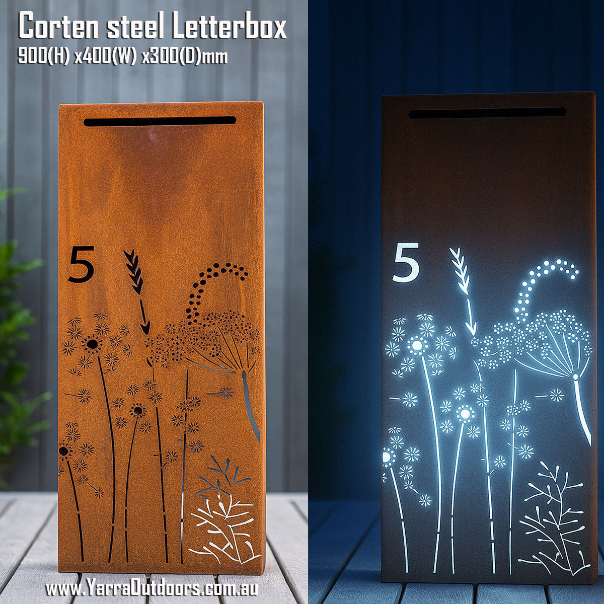 Custom Corten Steel Letterbox | Laser Cut Mailbox 900×400×300 mm