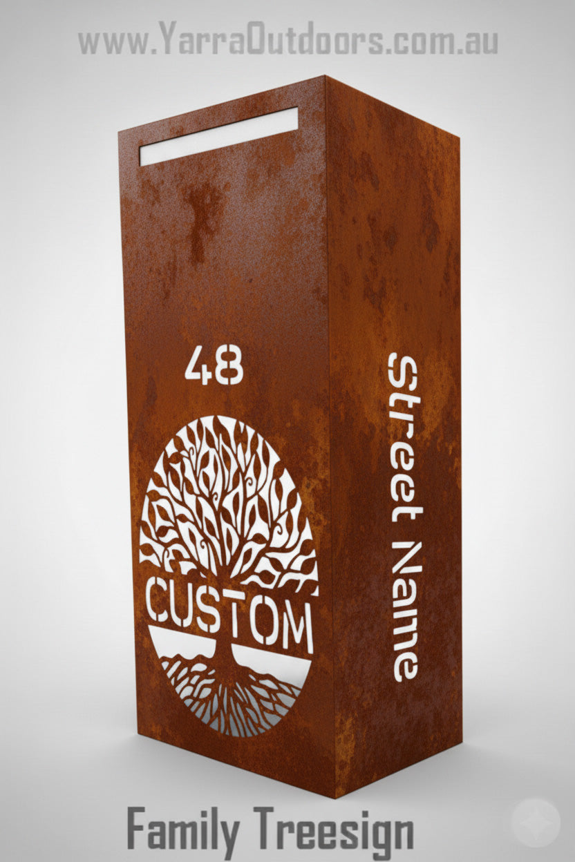 Custom Corten Steel Letterbox | Laser Cut Mailbox 900×400×300 mm