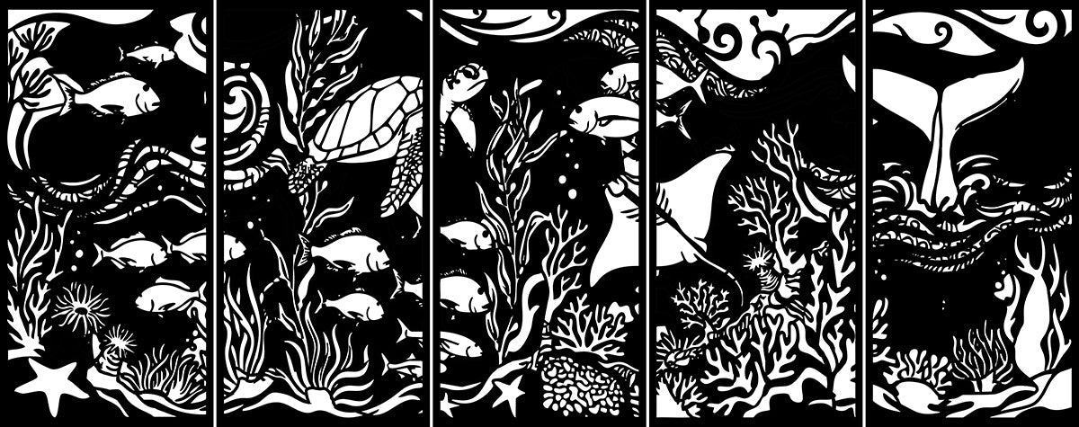 Ocean Reef Laser Cut Decorative Panels - 5 Panels - Yarra Outdoors