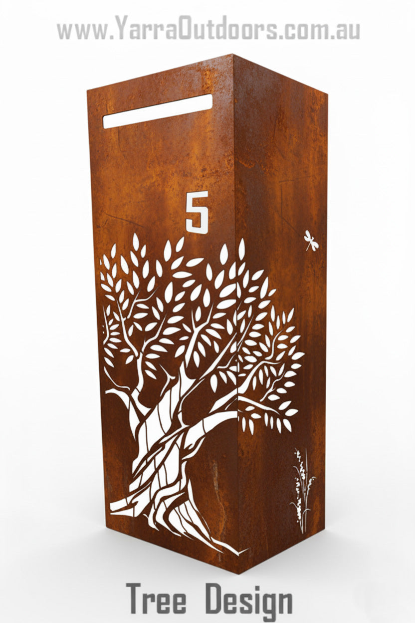 Custom Corten Steel Letterbox | Laser Cut Mailbox 900×400×300 mm