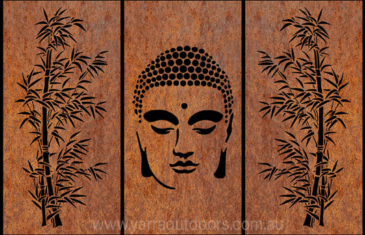 Buddha with Bamboo Trees - CORTEN Steel / Powder Coated Decorative Wall Panel
