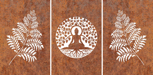 Buddha & Ferns - CORTEN Steel / Powder Coated Decorative Wall Panel