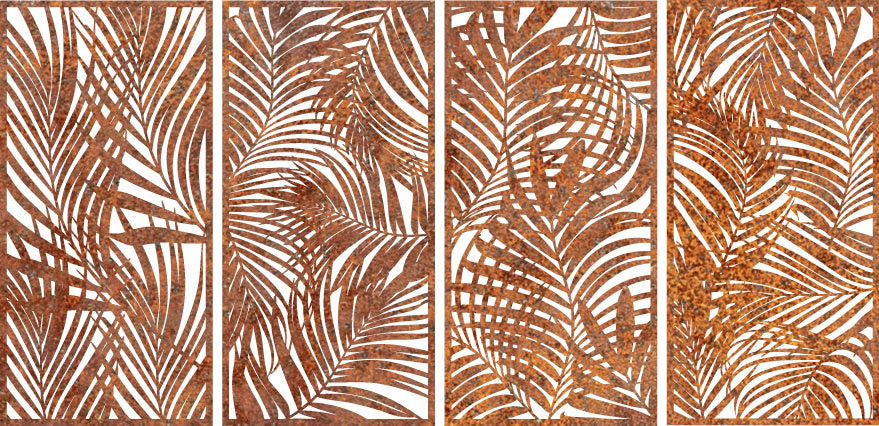 Palms 4 Panels - CORTEN Steel / Powder Coated Decorative Wall Panel