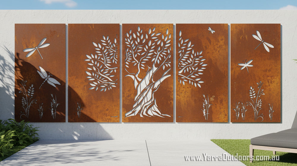TREE 5 Panels CORTEN Steel / Powder Coated Decorative Wall Panel