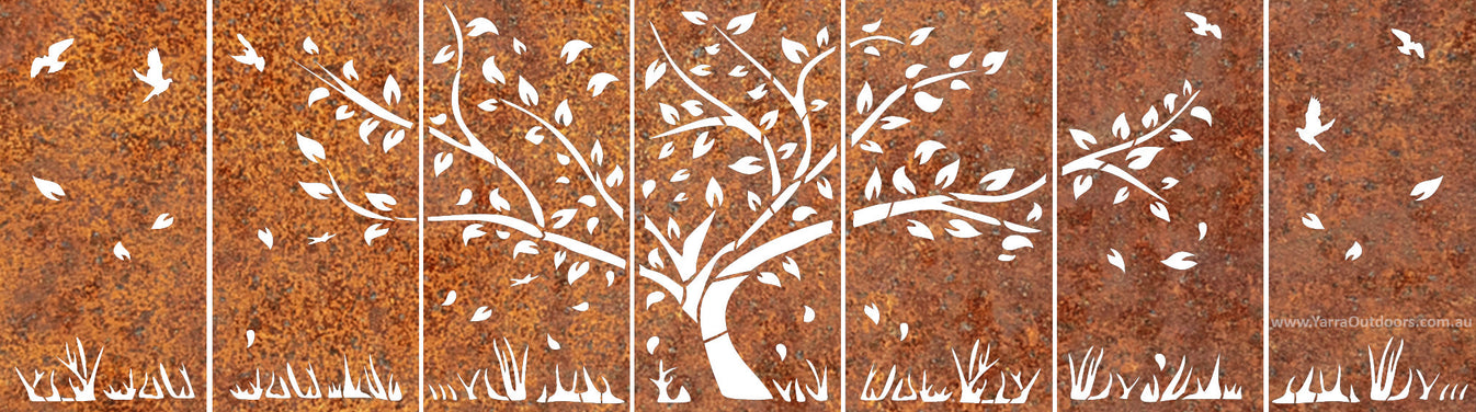 7 Panels Tree and bird Design -Decorative Screens and Privacy Screens ...