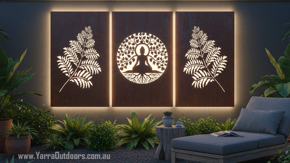 Buddha & Ferns - CORTEN Steel / Powder Coated Decorative Wall Panel