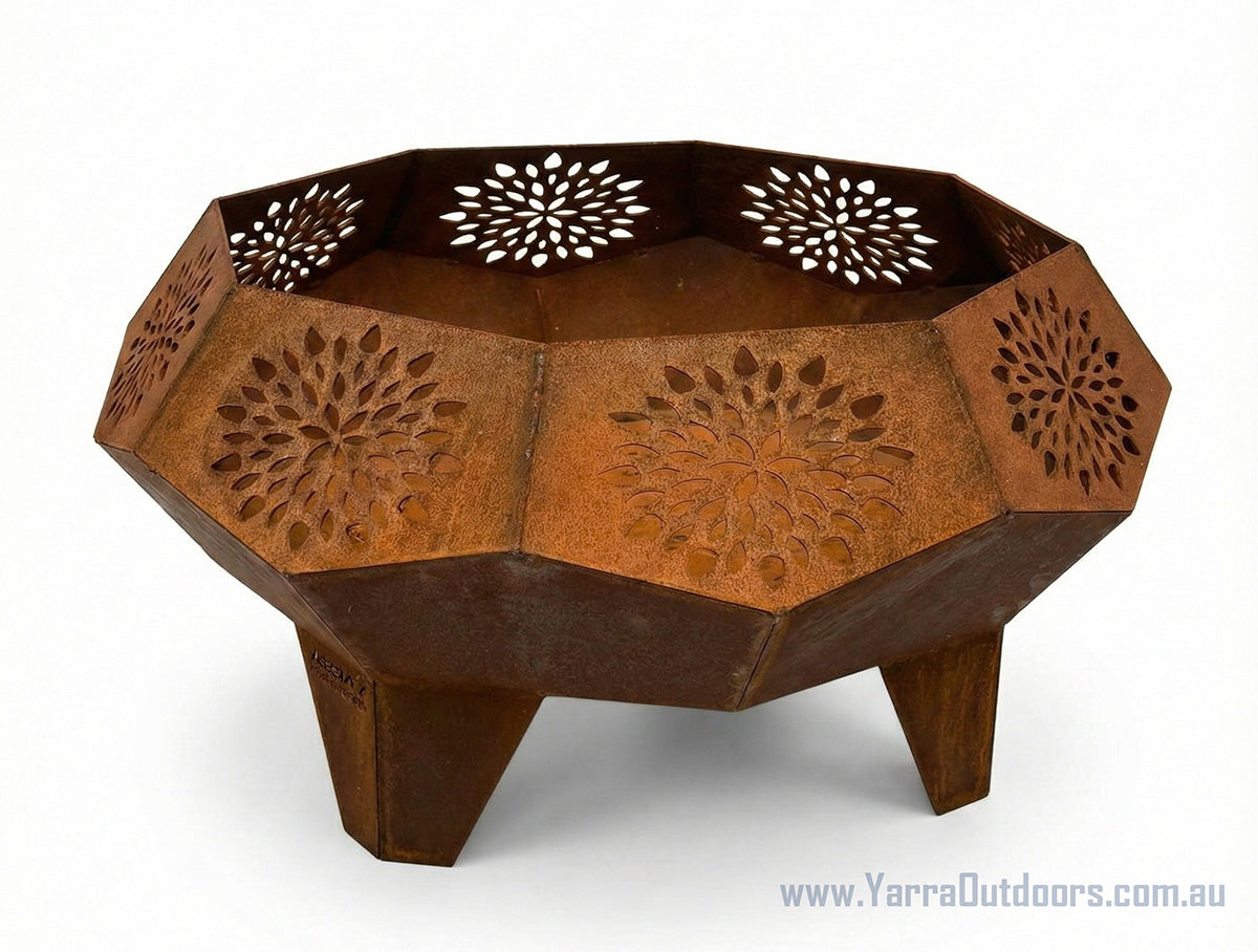 Wattle Bloom Corten Steel Firepit - 750 x 750 x 450mm