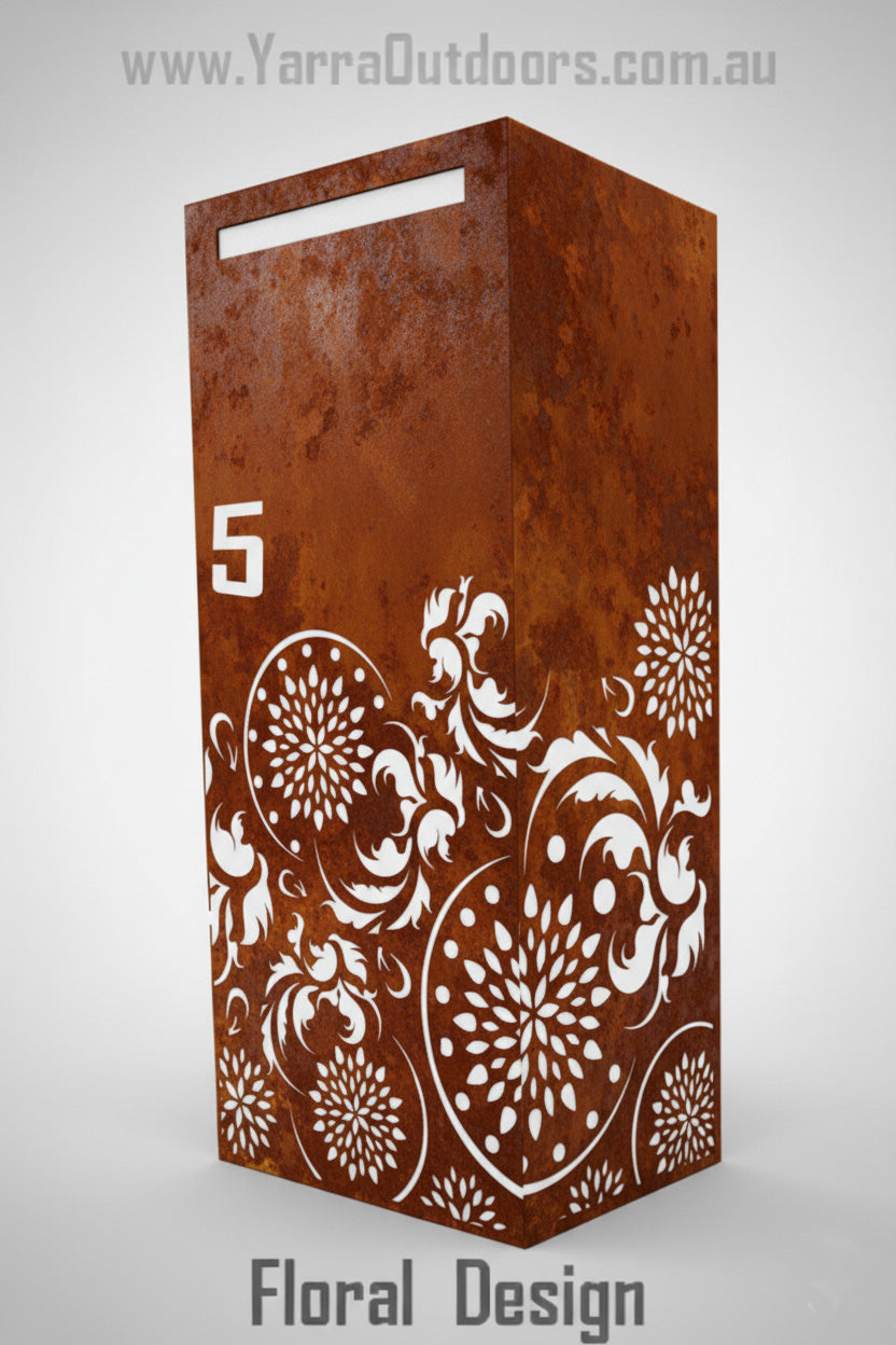 Custom Corten Steel Letterbox | Laser Cut Mailbox 900×400×300 mm
