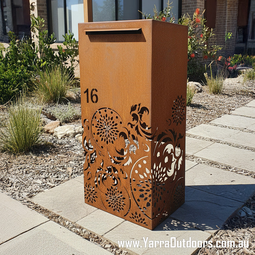 Custom Corten Steel Letterbox | Laser Cut Mailbox 900×400×300 mm