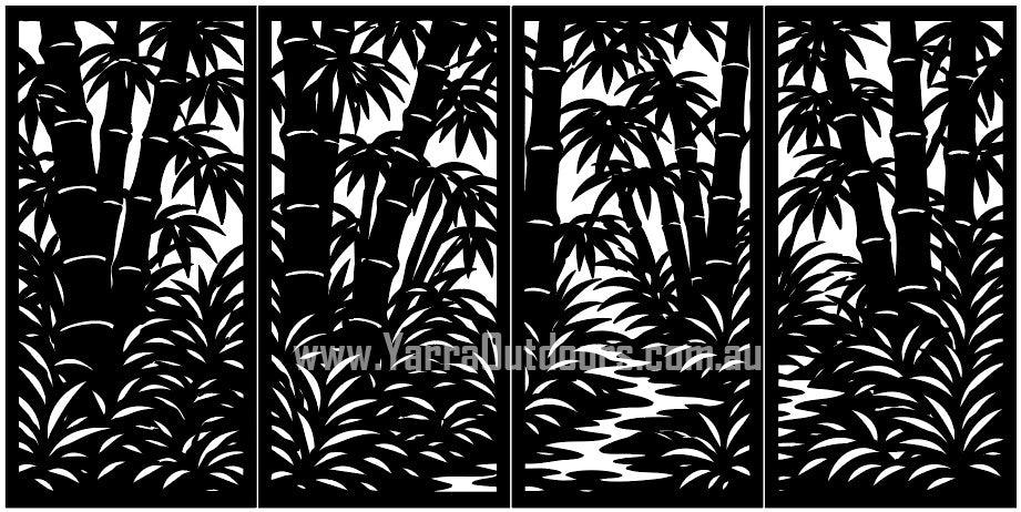 Forest Retreat four panel laser cut privacy screen with bamboo inspired forest design