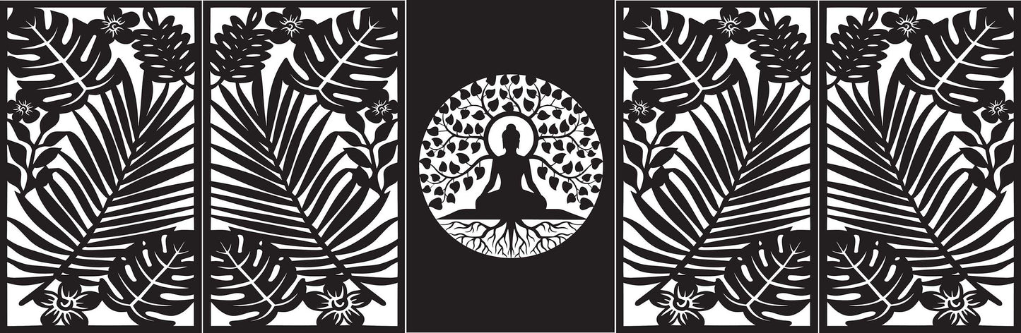 5 Panels - Buddha CORTEN Steel / Powder Coated Decorative Wall Panel