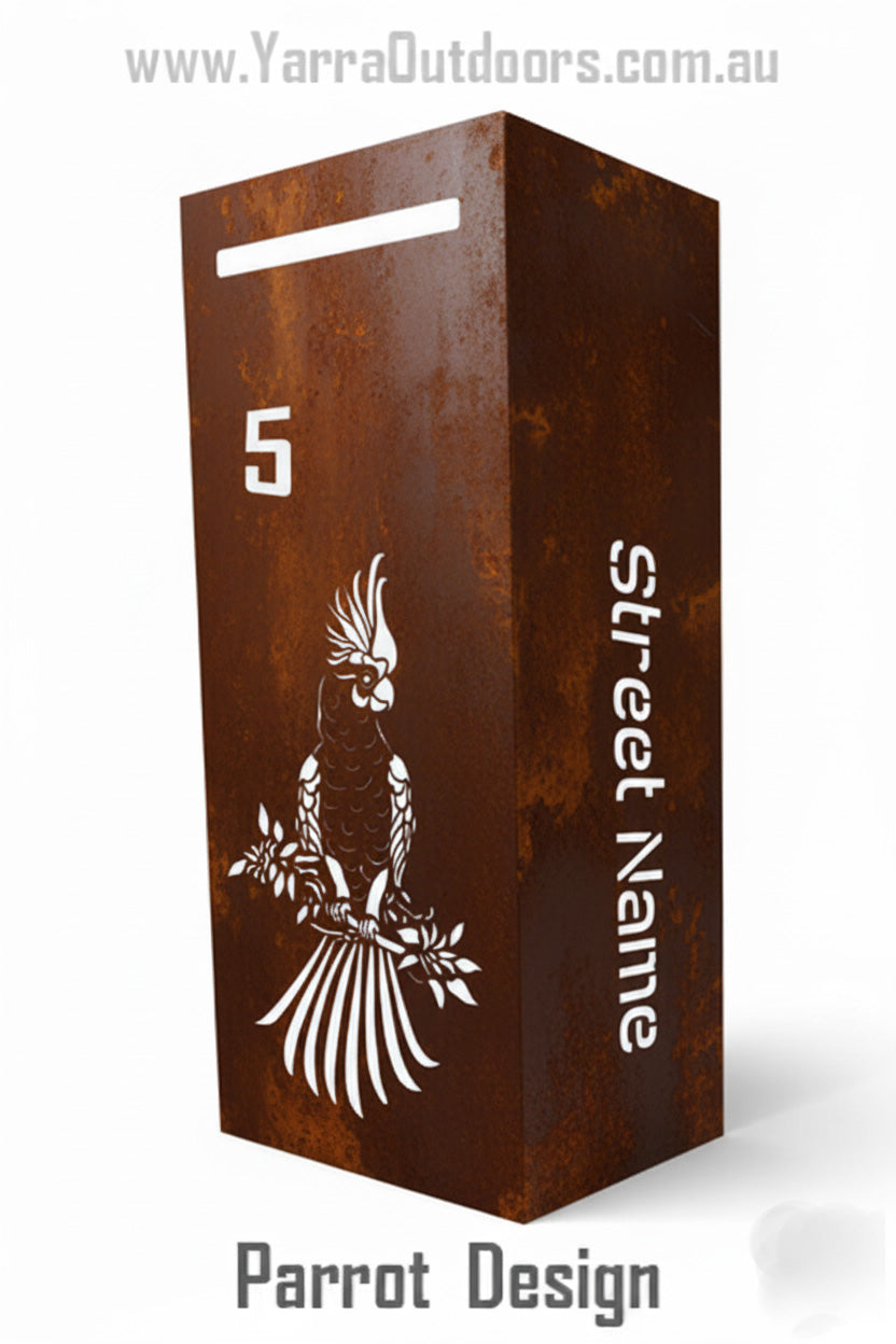 Custom Corten Steel Letterbox | Laser Cut Mailbox 900×400×300 mm