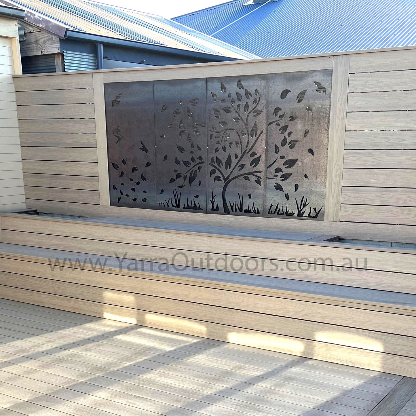 Tree & Birds 4 panels - CORTEN Steel / Powder Coated Decorative Wall Panel
