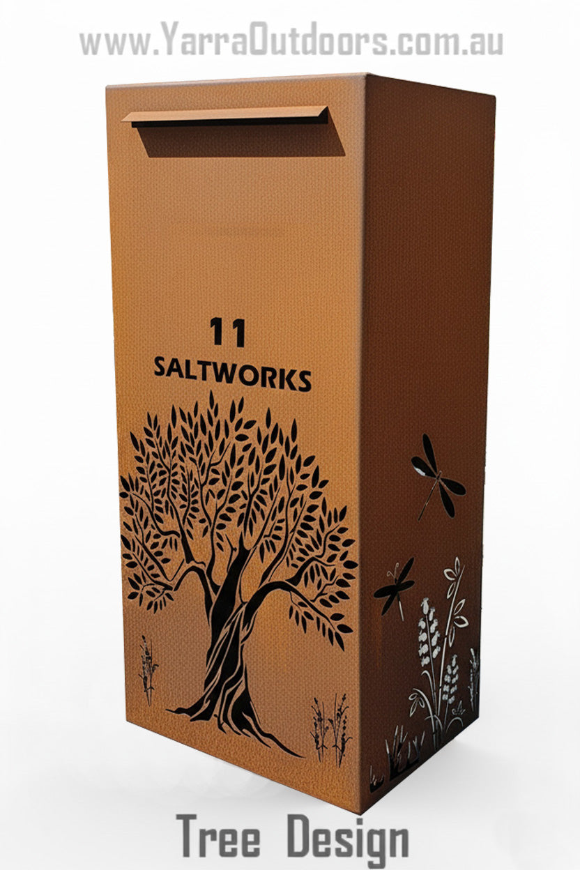 Custom Corten Steel Letterbox | Laser Cut Mailbox 900×400×300 mm