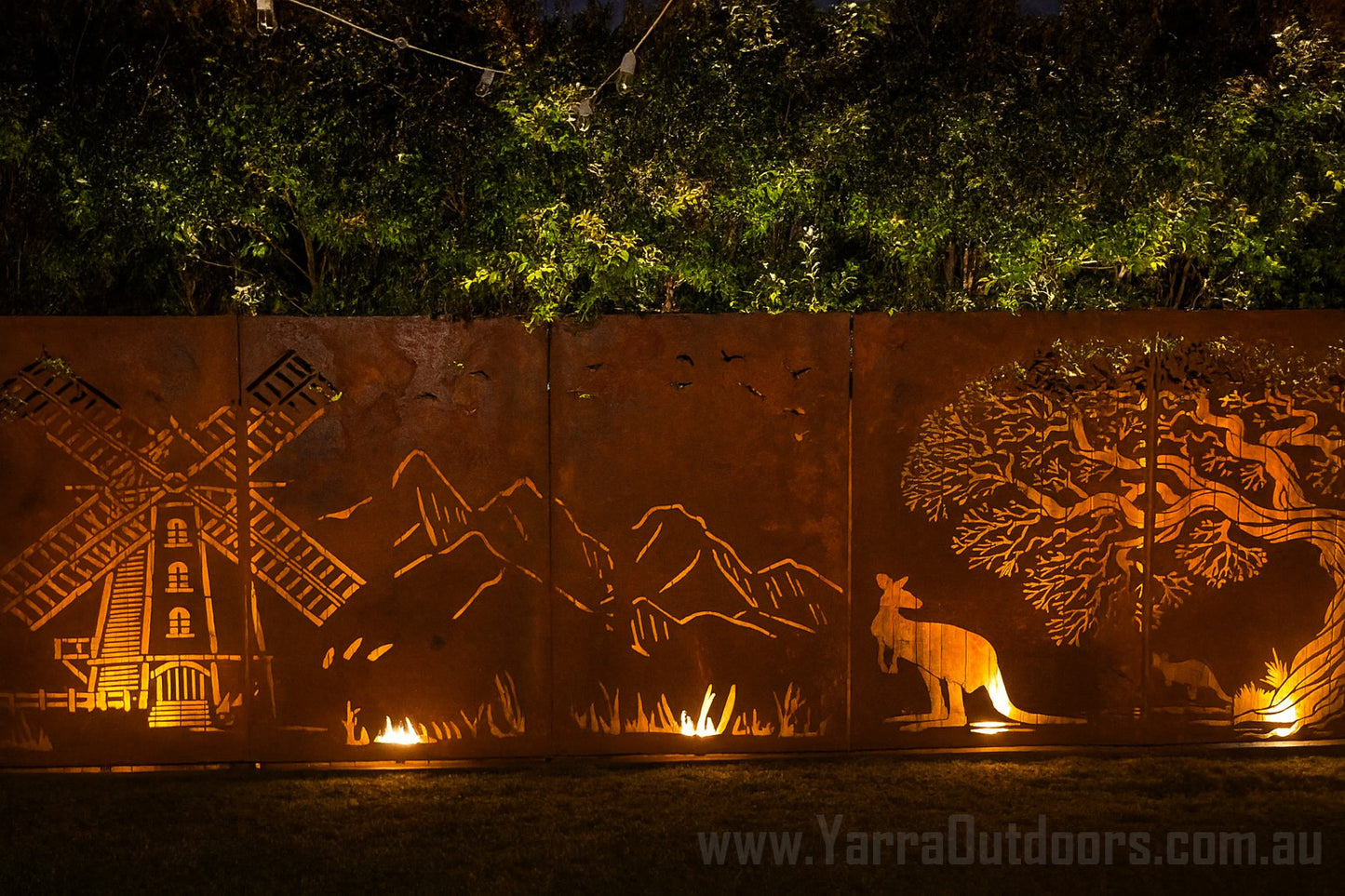 5 Panels - Windmill and Kangaroo  Rusting Steel or Powder Coated Decorative Wall Panel