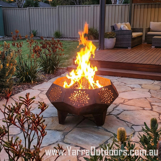 Wattle Bloom Corten Steel Firepit - 750 x 750 x 450mm